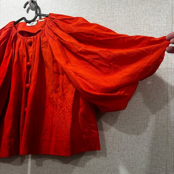Rhode Veronica Balloon Sleeve Top in Electric Red Holiday Blouse Size S Luxury - Picture 3 of 5